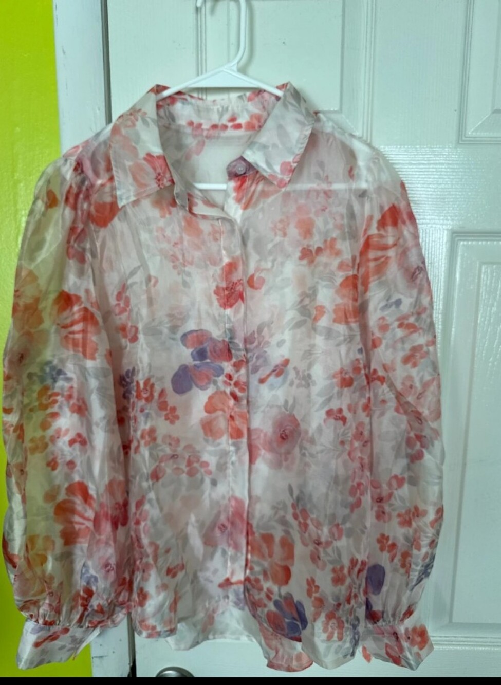 Sheer Floral Button-Up Blouse Jacket - Pink Floral